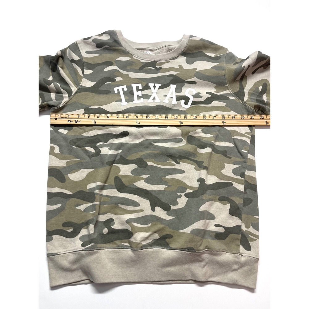 Home State Texas Camo Sweatshirt Large Green Tan Camouflage Fleece Pullover 0382 - Picture 2 of 8